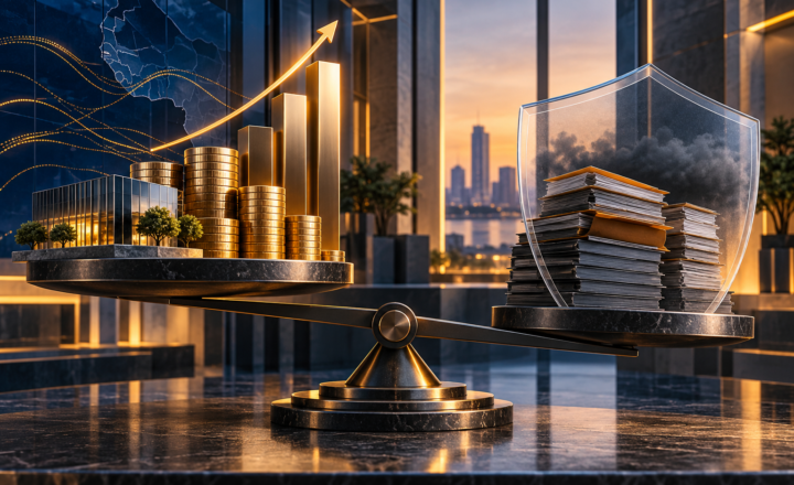 Balance conceptuelle entre croissance bancaire et dossiers de crédit protégés par un bouclier